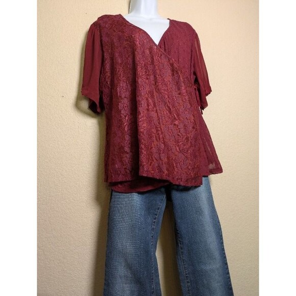 Whimsigoth Burgundy Sheer Lace Wrap Top Size Medium Romantic Witchy Stevie Nicks - Picture 9 of 11